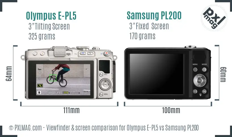 Olympus E-PL5 vs Samsung PL200 Screen and Viewfinder comparison