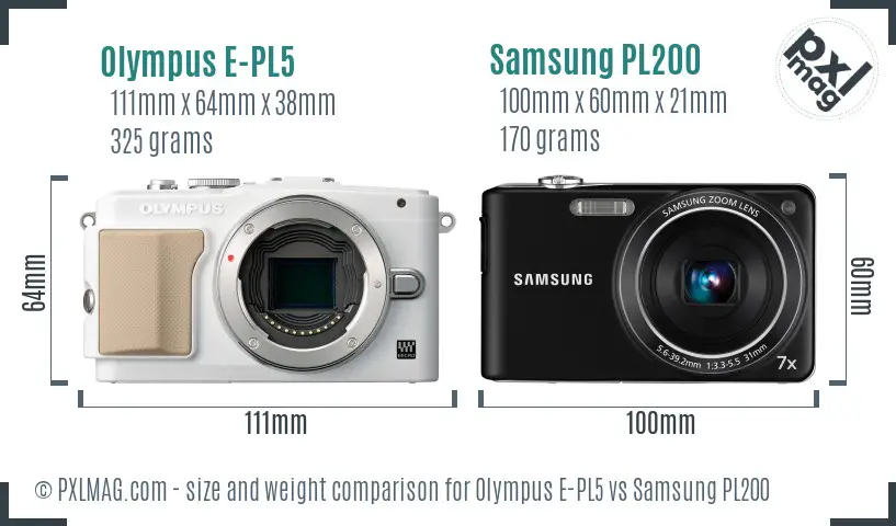 Olympus E-PL5 vs Samsung PL200 size comparison