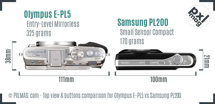 Olympus E-PL5 vs Samsung PL200 top view buttons comparison