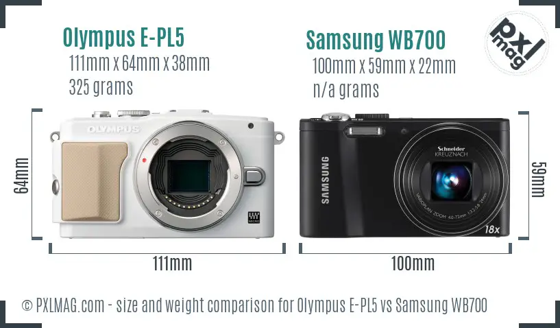 Olympus E-PL5 vs Samsung WB700 size comparison Olympus E-PL5 vs Samsung WB700 size comparison