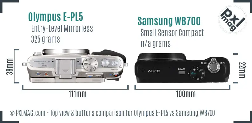 Olympus E-PL5 vs Samsung WB700 top view buttons comparison Olympus E-PL5 vs Samsung WB700 top view buttons comparison