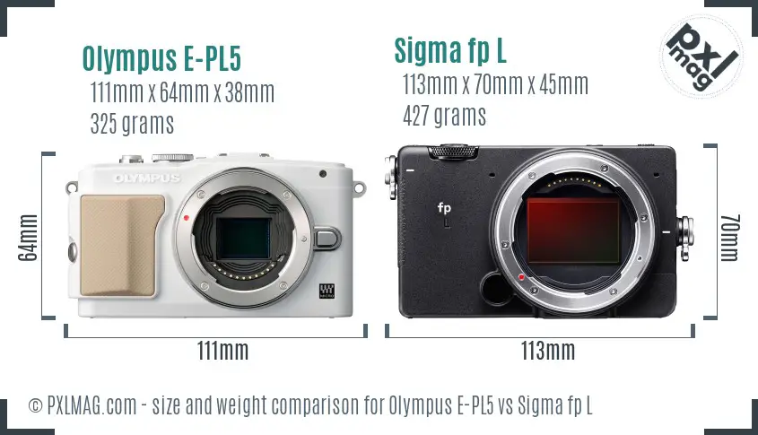 Olympus E-PL5 vs Sigma fp L size comparison