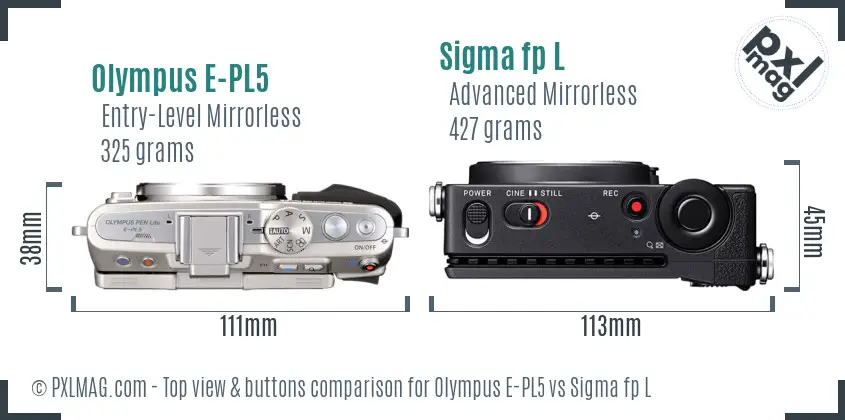 Olympus E-PL5 vs Sigma fp L top view buttons comparison