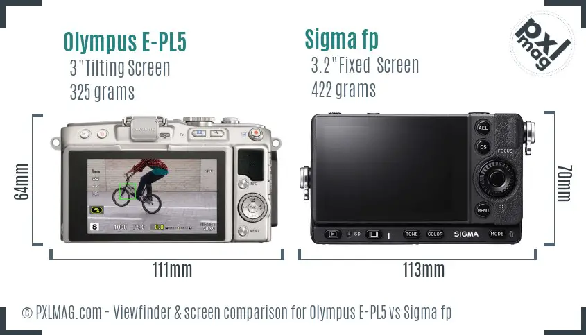 Olympus E-PL5 vs Sigma fp Screen and Viewfinder comparison