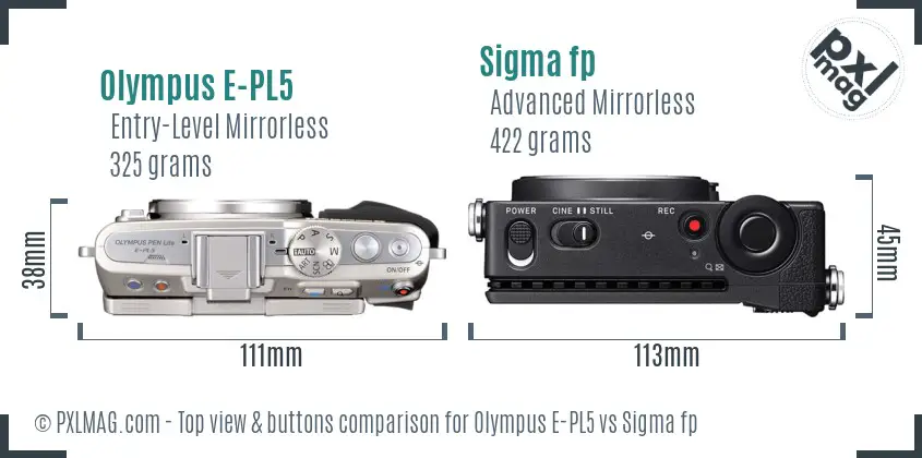 Olympus E-PL5 vs Sigma fp top view buttons comparison