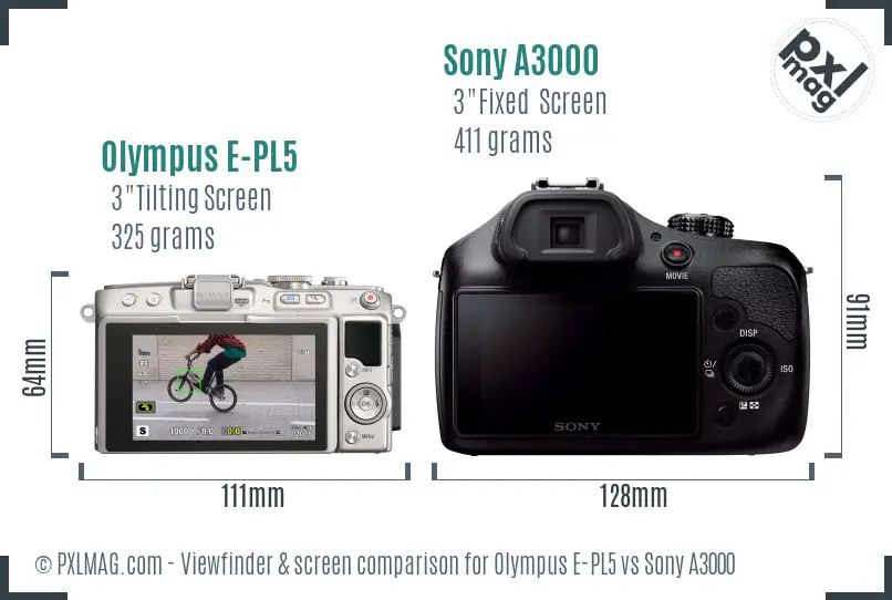 Olympus E-PL5 vs Sony A3000 Screen and Viewfinder comparison