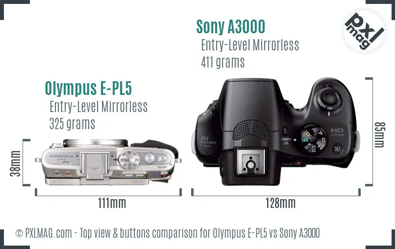 Olympus E-PL5 vs Sony A3000 top view buttons comparison