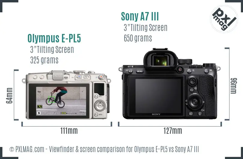 Olympus E-PL5 vs Sony A7 III Screen and Viewfinder comparison