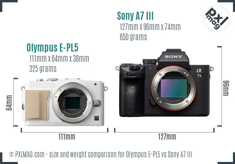 Olympus E-PL5 vs Sony A7 III size comparison