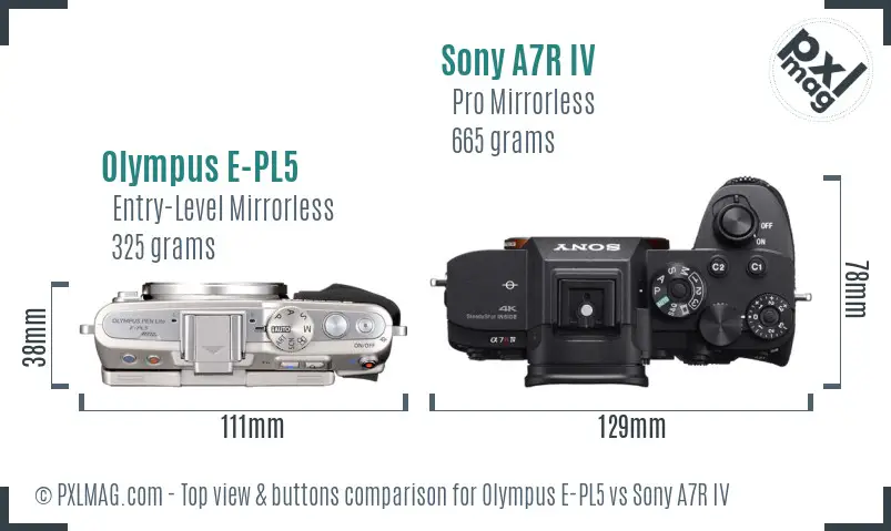 Olympus E-PL5 vs Sony A7R IV top view buttons comparison