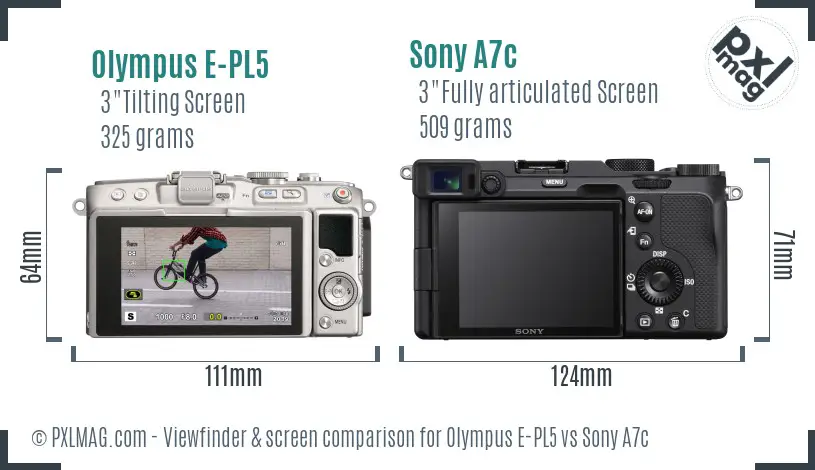 Olympus E-PL5 vs Sony A7c Screen and Viewfinder comparison