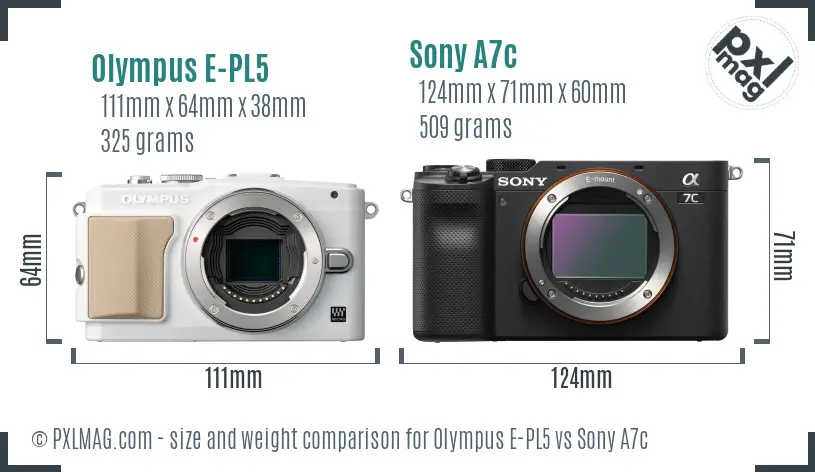 Olympus E-PL5 vs Sony A7c size comparison