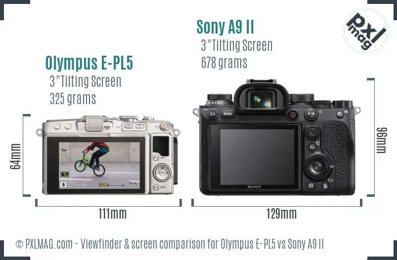 Olympus E-PL5 vs Sony A9 II Screen and Viewfinder comparison