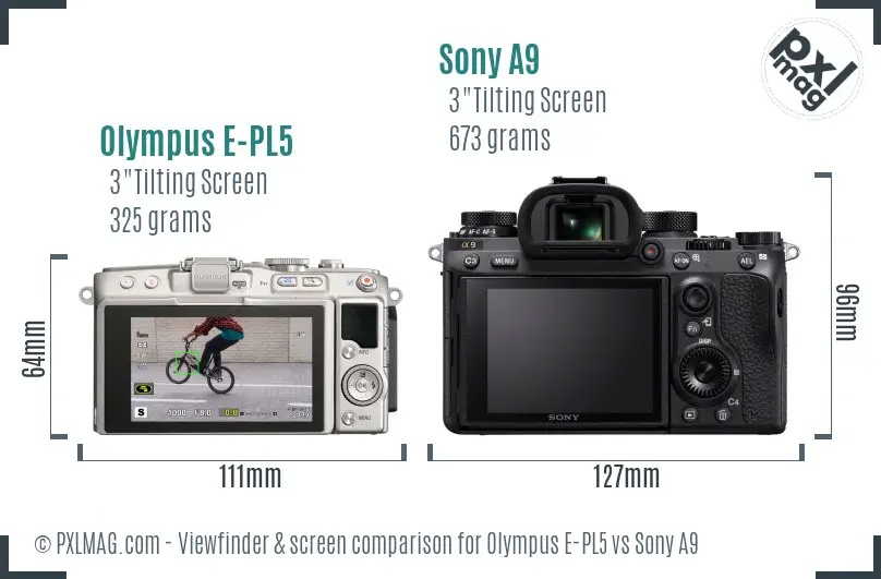 Olympus E-PL5 vs Sony A9 Screen and Viewfinder comparison