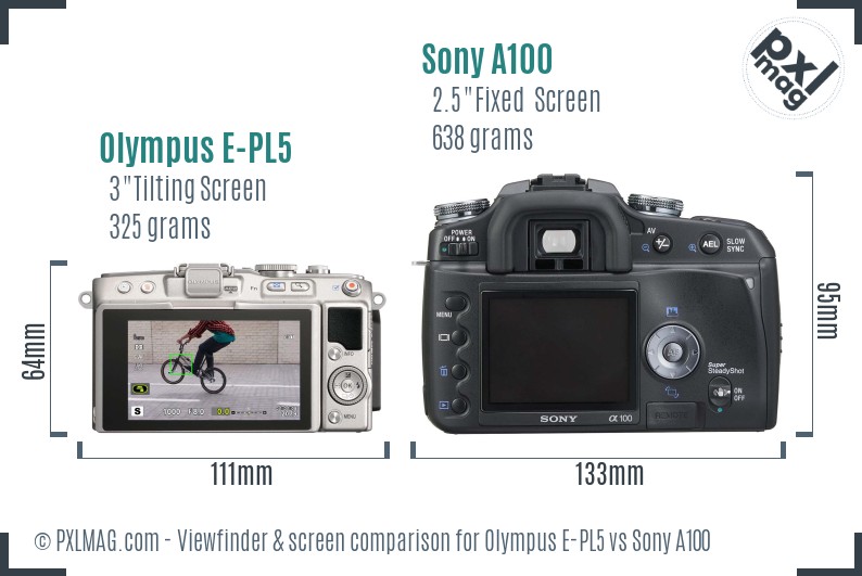 Olympus E-PL5 vs Sony A100 Screen and Viewfinder comparison