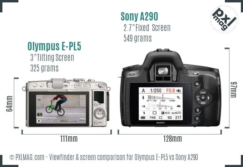 Olympus E-PL5 vs Sony A290 Screen and Viewfinder comparison