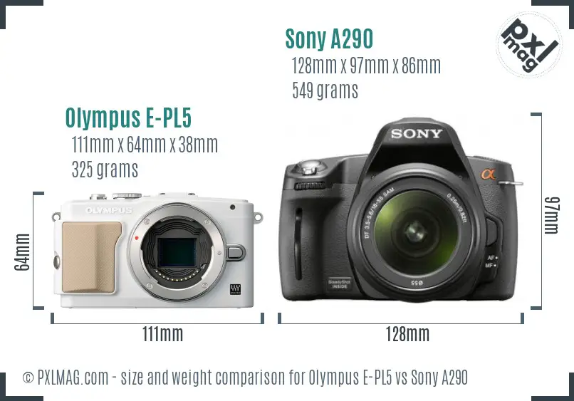 Olympus E-PL5 vs Sony A290 size comparison