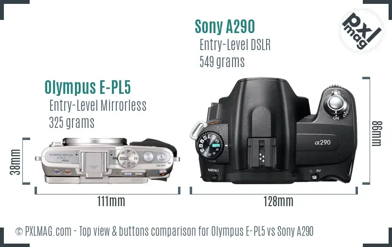 Olympus E-PL5 vs Sony A290 top view buttons comparison