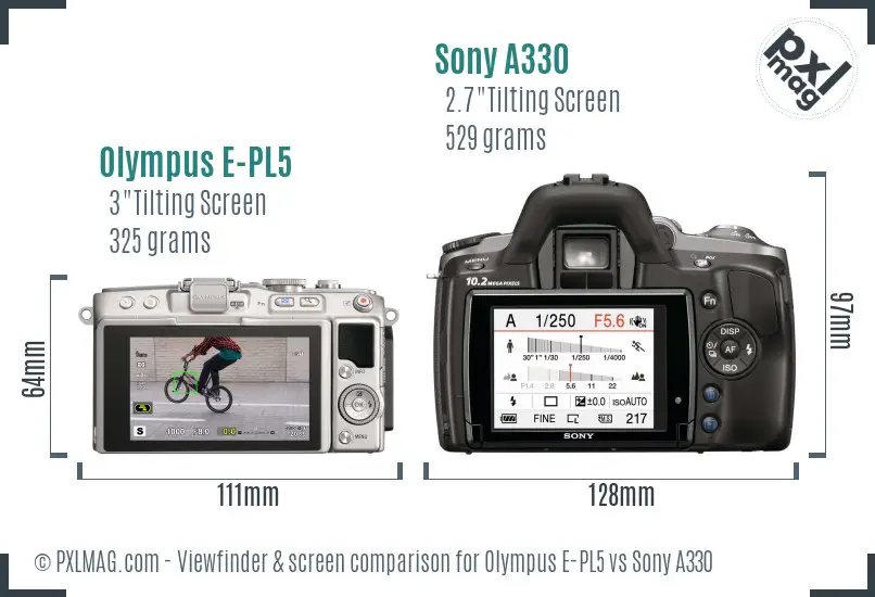 Olympus E-PL5 vs Sony A330 Screen and Viewfinder comparison