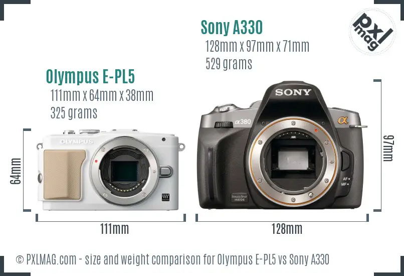 Olympus E-PL5 vs Sony A330 size comparison