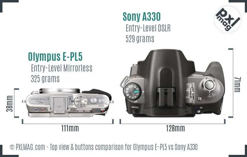 Olympus E-PL5 vs Sony A330 top view buttons comparison