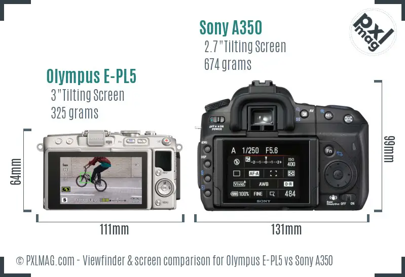 Olympus E-PL5 vs Sony A350 Screen and Viewfinder comparison