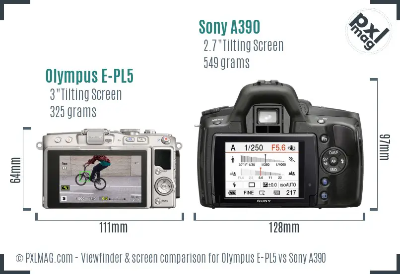 Olympus E-PL5 vs Sony A390 Screen and Viewfinder comparison