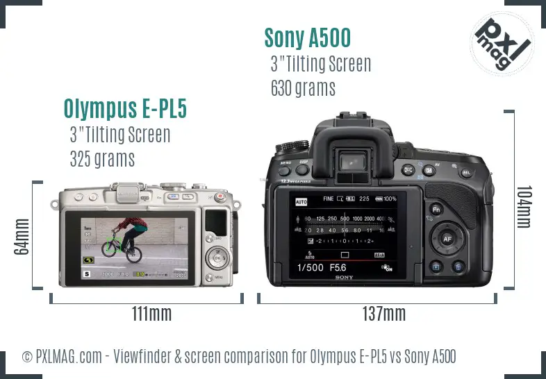 Olympus E-PL5 vs Sony A500 Screen and Viewfinder comparison