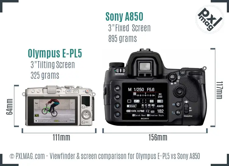 Olympus E-PL5 vs Sony A850 Screen and Viewfinder comparison