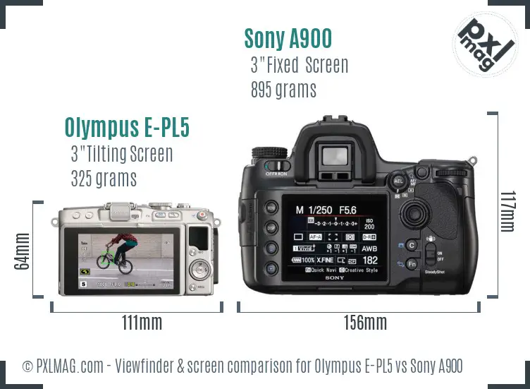 Olympus E-PL5 vs Sony A900 Screen and Viewfinder comparison Olympus E-PL5 vs Sony A900 Screen and Viewfinder comparison