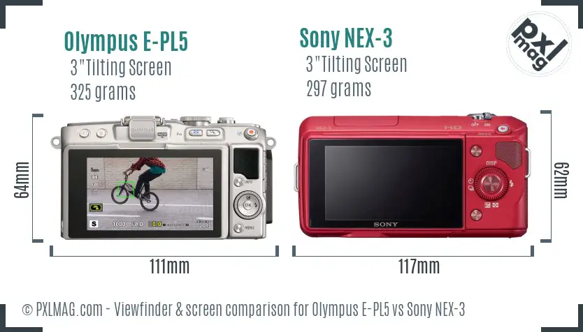 Olympus E-PL5 vs Sony NEX-3 Screen and Viewfinder comparison