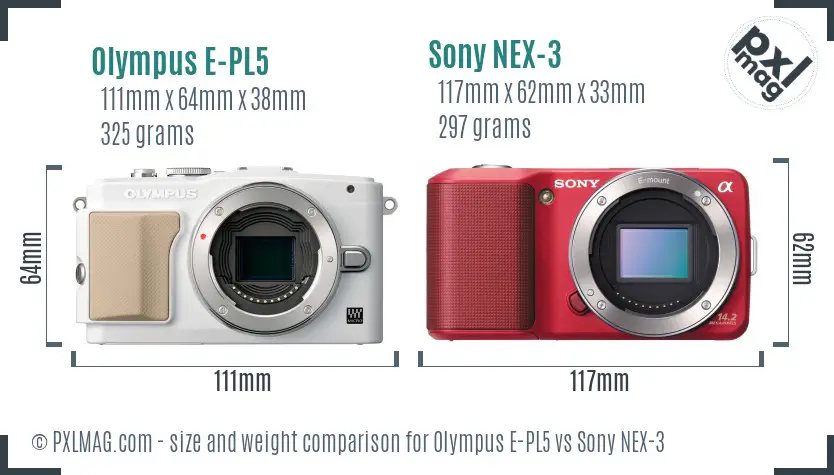 Olympus E-PL5 vs Sony NEX-3 size comparison