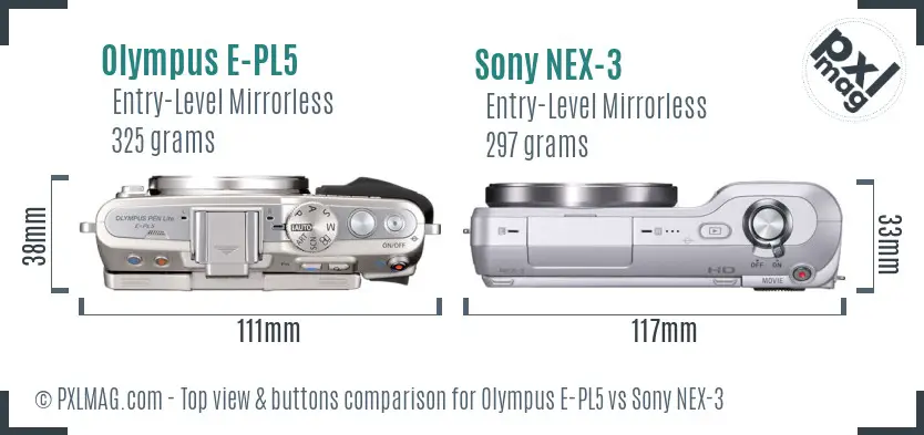 Olympus E-PL5 vs Sony NEX-3 top view buttons comparison