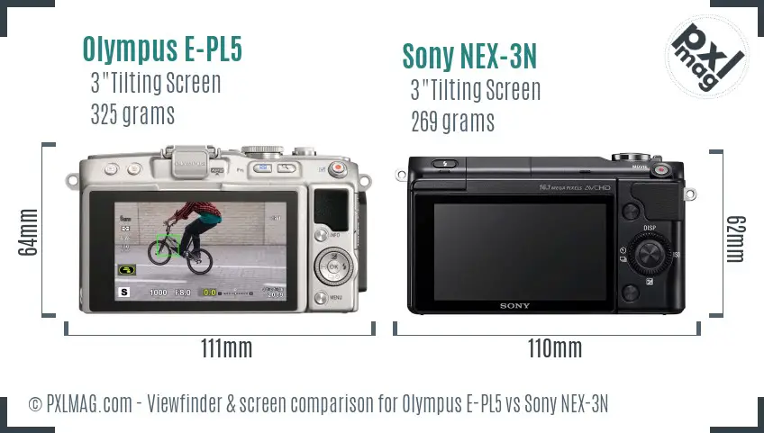 Olympus E-PL5 vs Sony NEX-3N Screen and Viewfinder comparison