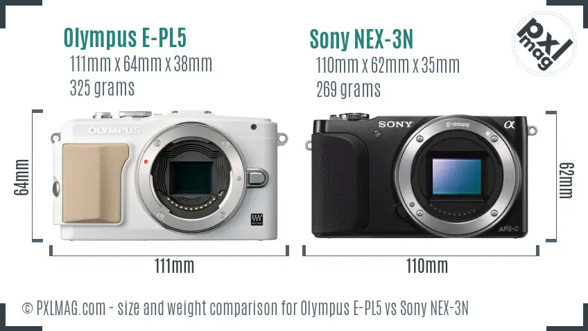 Olympus E-PL5 vs Sony NEX-3N size comparison