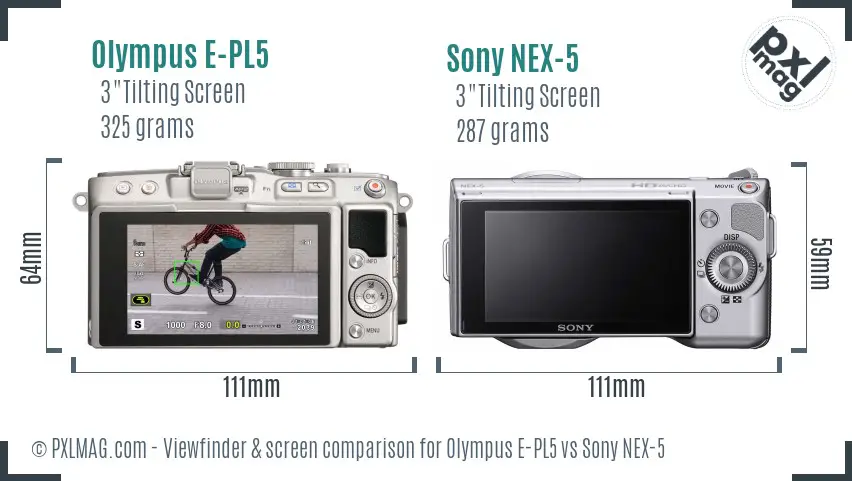Olympus E-PL5 vs Sony NEX-5 Screen and Viewfinder comparison