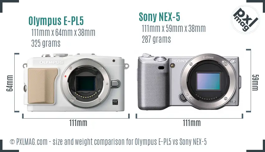 Olympus E-PL5 vs Sony NEX-5 size comparison