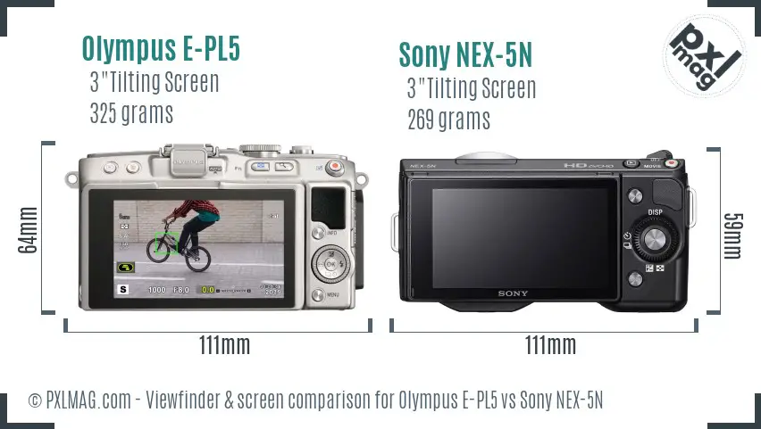 Olympus E-PL5 vs Sony NEX-5N Screen and Viewfinder comparison