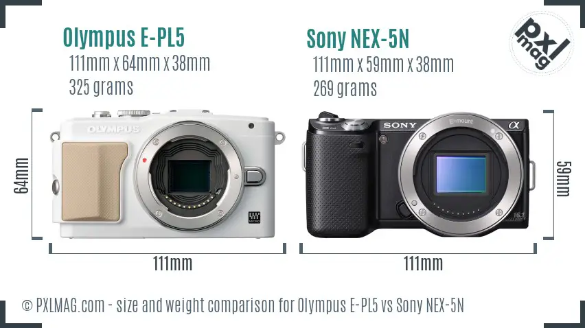Olympus E-PL5 vs Sony NEX-5N size comparison