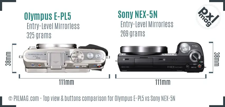 Olympus E-PL5 vs Sony NEX-5N top view buttons comparison