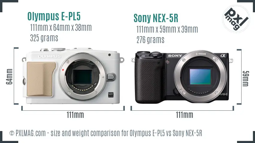 Olympus E-PL5 vs Sony NEX-5R size comparison