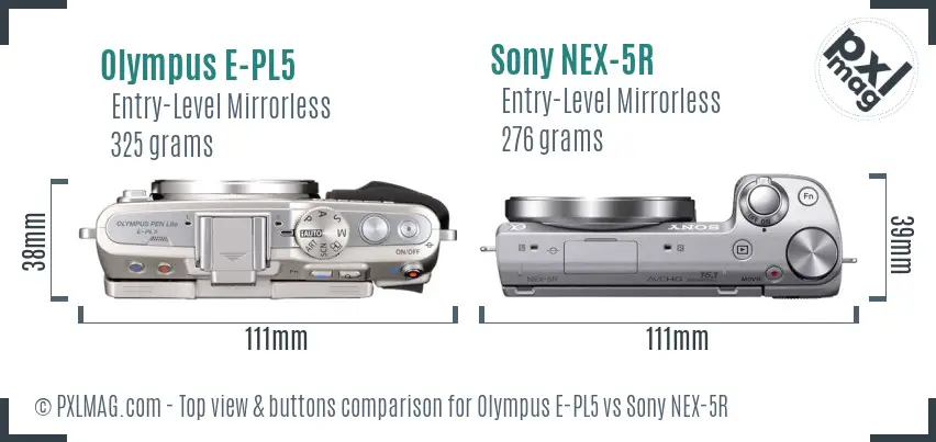 Olympus E-PL5 vs Sony NEX-5R top view buttons comparison