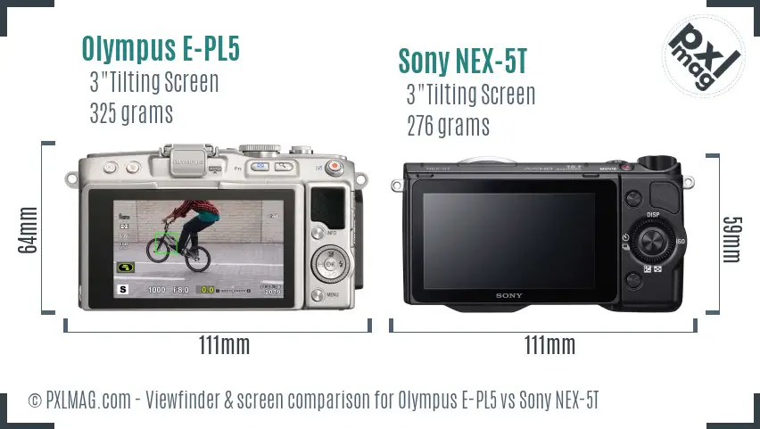 Olympus E-PL5 vs Sony NEX-5T Screen and Viewfinder comparison