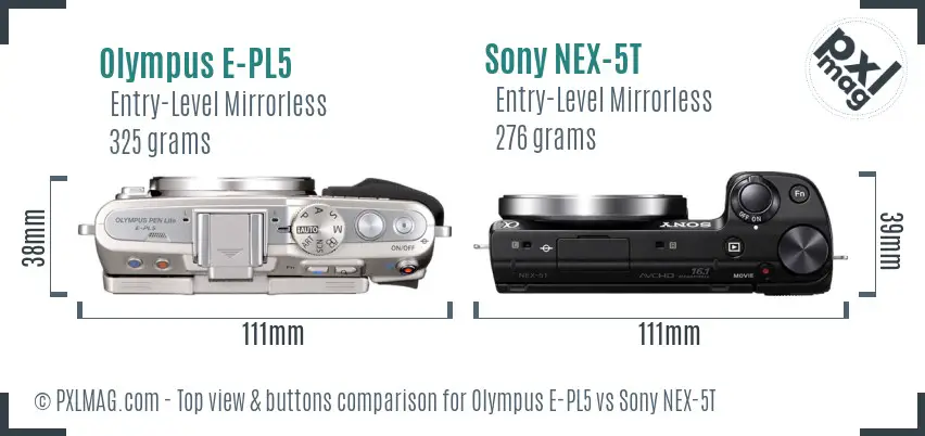 Olympus E-PL5 vs Sony NEX-5T top view buttons comparison