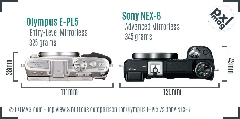 Olympus E-PL5 vs Sony NEX-6 top view buttons comparison