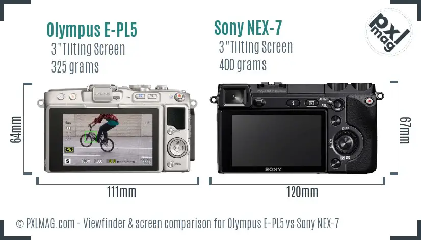 Olympus E-PL5 vs Sony NEX-7 Screen and Viewfinder comparison