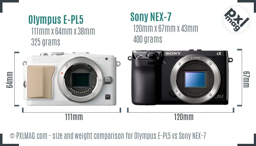 Olympus E-PL5 vs Sony NEX-7 size comparison