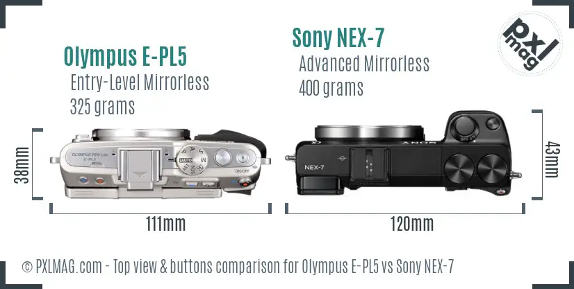 Olympus E-PL5 vs Sony NEX-7 top view buttons comparison