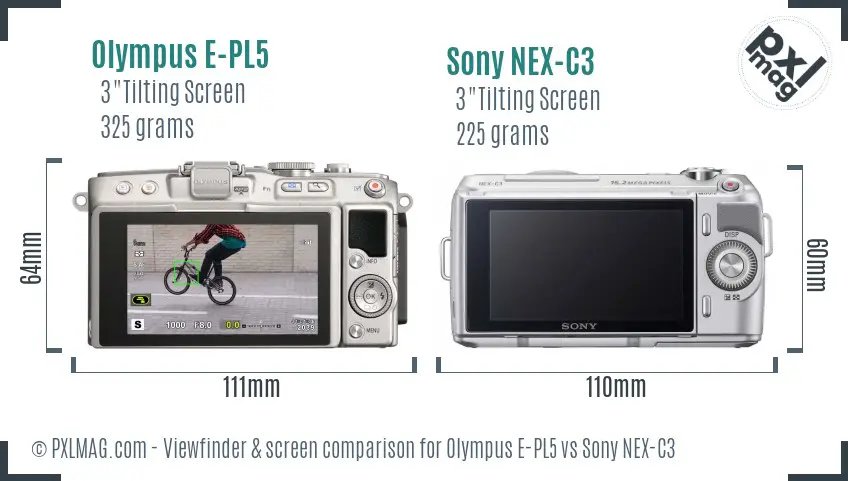 Olympus E-PL5 vs Sony NEX-C3 Screen and Viewfinder comparison