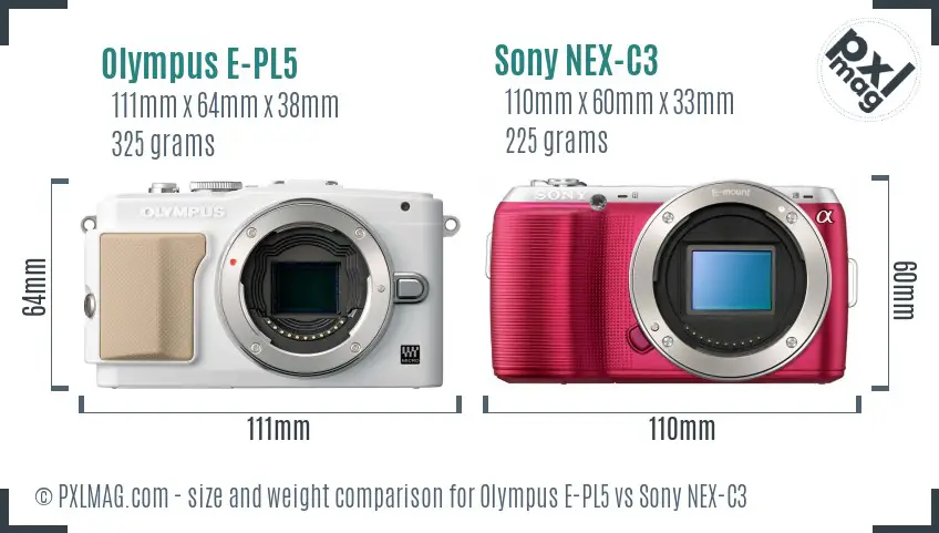 Olympus E-PL5 vs Sony NEX-C3 size comparison